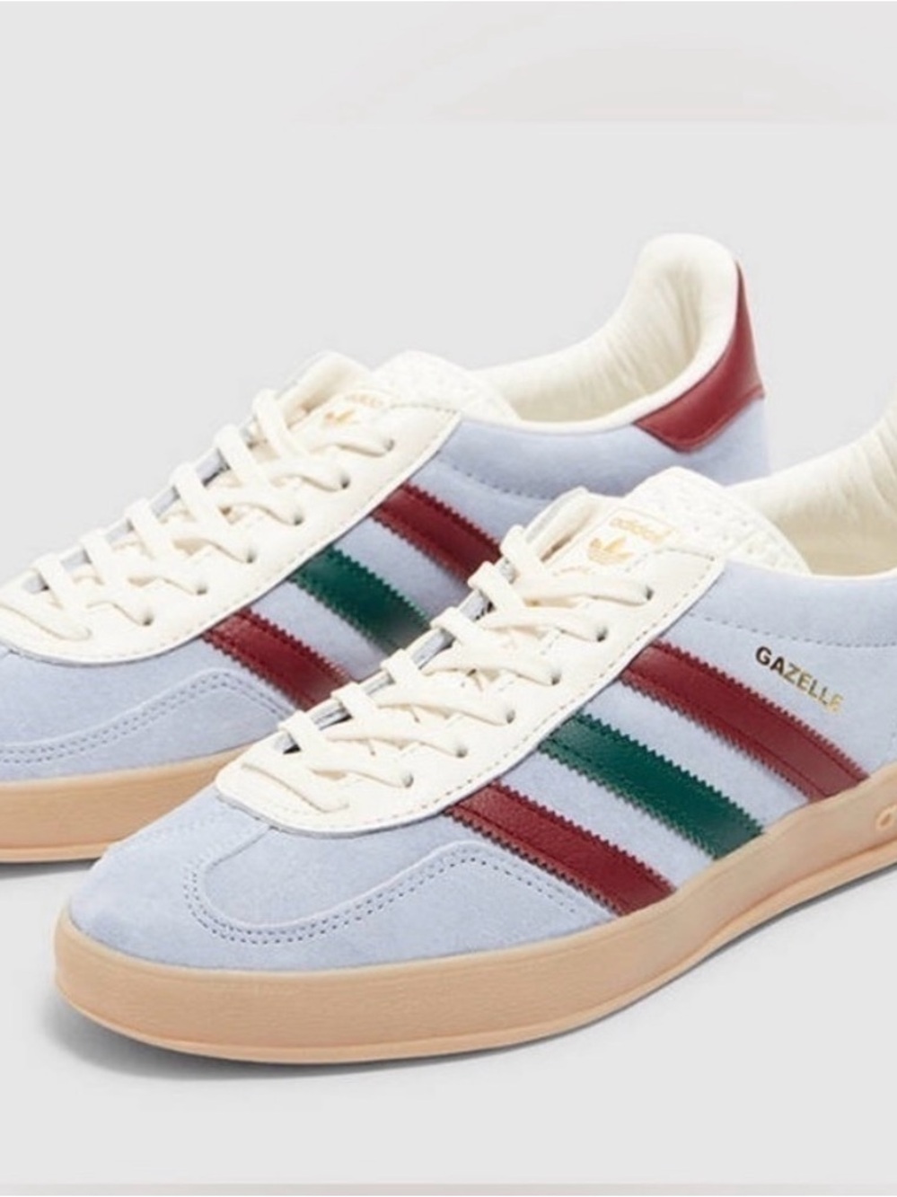 adidas Gazelle Suede Sneakers in Light Blue with Red & Green Stripes